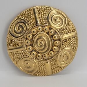 Vintage Signed PEARL 1990  Belt Buckle Round Gold Metal  Enamel